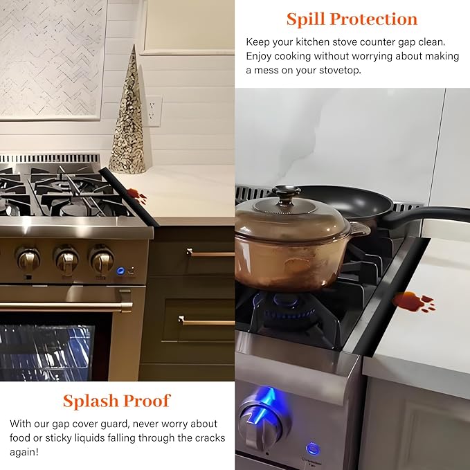 Silicone Stove Gap Covers 2 Pack, Heat Resistant Flexible Kitchen Silicone Gap Cover Filler Between Stovetop and Counter, 21 Inches Black
