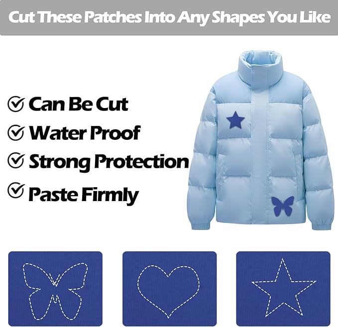 Waterproof Self-Adhesive Fabric Repair Tape - Tent Repair Kit,51pcs Nylon Fabric Patches for Tent, Jacket, Clothes, Puffer Down Jacket,Sleeping Bag, Outdoor Gear Tenacious Repairs Tape, Royal Blue