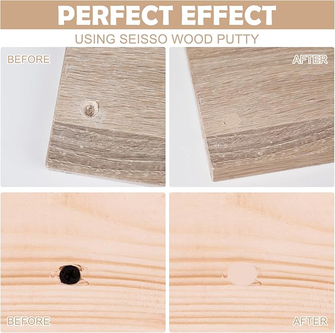 SEISSO White Oak Wood Filler Paintable, Stainable, Waterproof, Wood Repair Putty, Furniture Repair Kit - Restore Wooden Table, Cabinet, Floor, Door