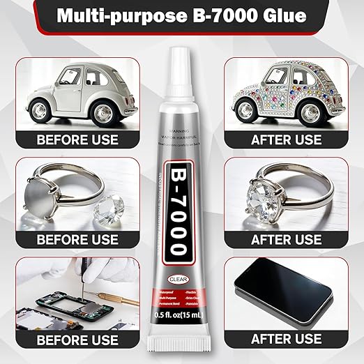 B-7000 Glue Clear with Precision Tip, 15ml 10 Pack Multi-Function Craft Adhesive, Waterproof Strong Bond Glue for Jewelry Making, Rhinestones, Bedazzling, Crafts, Shoes, Fabric, Phone Repair