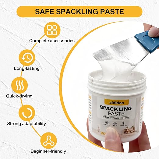 Drywall Repair Kit, 12.2oz Wall Patch Repair Kit, Spackle Wall Repair with Wall Patches/Sanding Sponge/Putty Knife/Scrapers/Gloves, Wall Surface Hole Fill Quick and Easy Solution (2 Pack)