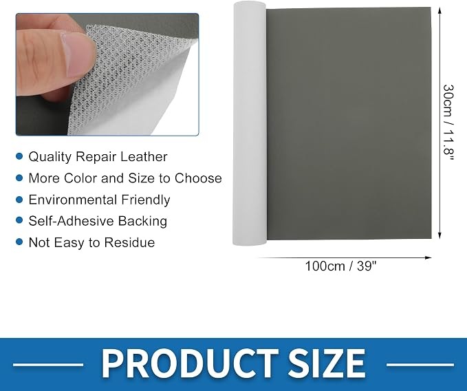 Self Adhesive Leather Repair Patch Strong Stickiness 39"x11.8" Leather Repair Tape PVC Faux Leather Deep Gray 1 Pcs