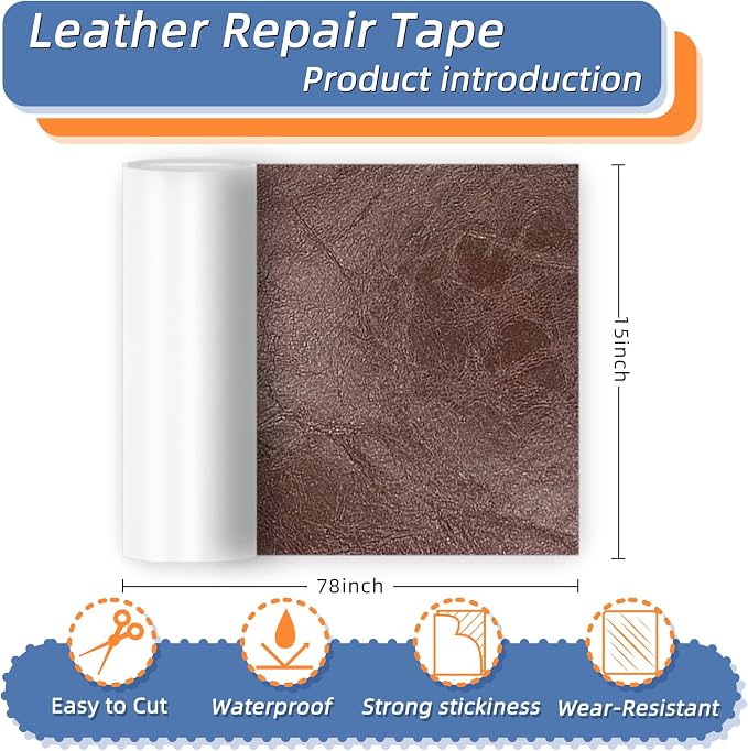 Self Adhesive Faux Leather Repair Patch,1Roll 15x78 Inch Leather Repair Tape for Furniture,Couch Tape for Couches,Bed,Car Seats,Chair,Coffee