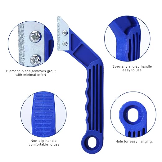 Blulu 11 Pcs Grout Float Sets Include 9.5 x 4 Inch Molded Rubber Grout Float, 6 Sponge, Angled Tile Saw with 3 Blades Replacement, Removal Tool for Masonry Stucco Drywall Concrete (Blue)