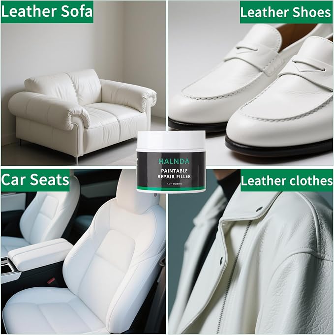 Leather Filler for Repairing Cracks, Scratches and Holes in Leather, Restoring the Surface of Leather, Suitable for Leather Furniture, Shoes, car Seats, can be Dyed, Includes Towel and sandpaper-50ml