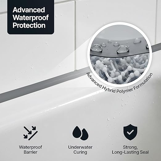 Anthracite Gray Kitchen & Bathroom Sealant & Adhesive Hybrid Polymer | Superior to Silicone Caulk Sealant | Waterproof, Paintable, Dark Gray | Ideal for Around Bathtub, Shower, Kitchen - 300ml 1 Pack