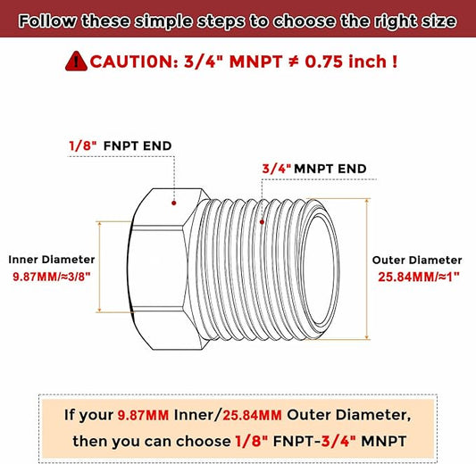 Pack of 5, 3/4" Male NPT NPT1/8" FeMale NPT Solid 304 Stainless Steel Hex Bushing, Hose Fittings Adapter Reducer for Bathroom Remodel, Tool Extensions