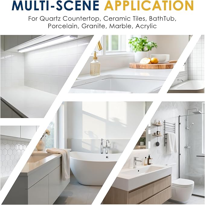Quartz Countertop Repair Kit, Fiberglass Tub & Tile Repair Kit with 4x15g White Filler, 30s Fast Repair Chip, Hole, Scratch, Crack on Porcelain, Granite, Marble, Ceramic Tile, Bath Tub, Sink