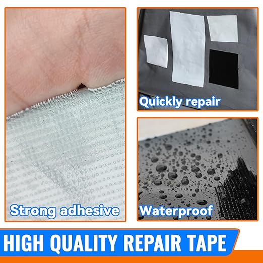 Tikfoam RV Awning Repair Tape for Tarp, Boat Covers,Tent, Sail Tape, Duct, Tear Repair Patch Kit, Waterproof, 5 Inch Wide 30FT Long, Reinforced Black