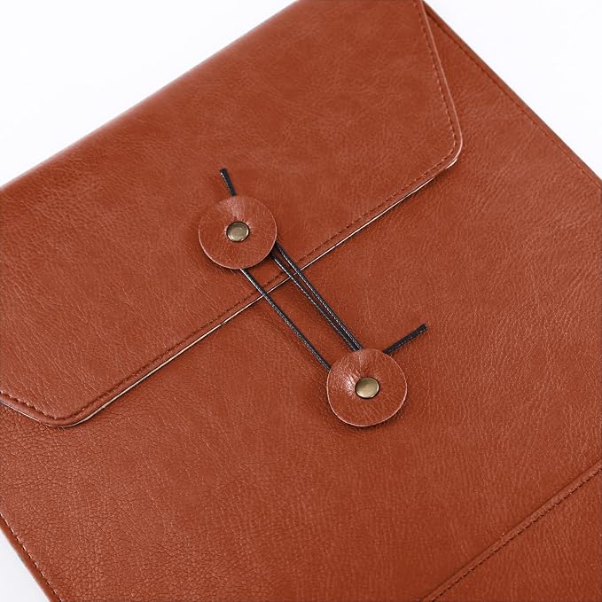 Leather File Folder for Documents,Important Document Folder with String Tie,Laptop Sleeve Notebook Case,Leather File Organizer,A4 Envelopes Filing Folder (Vertical, Brown)