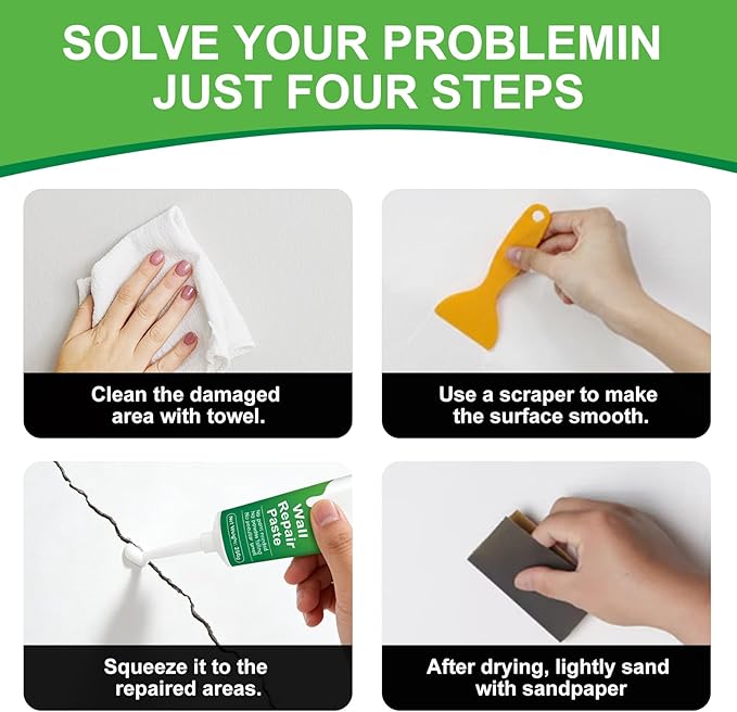 Fivewan Drywall Repair Kit, Wall Mending Agent, Wall Patch Repair Kit with Scraper, Simple Filling of Wall Holes＆Efficient Crack Repair
