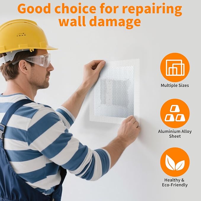 Wall Repair Patch Kit, 15 Pieces Aluminum Self-Adhesive Mesh Repair Patches for Drywall, Multiple Large Small Sizes 2/4/6/8 Inch Drywall Hole Repair Kit, Permanently Repairs Damaged Walls and Ceilings