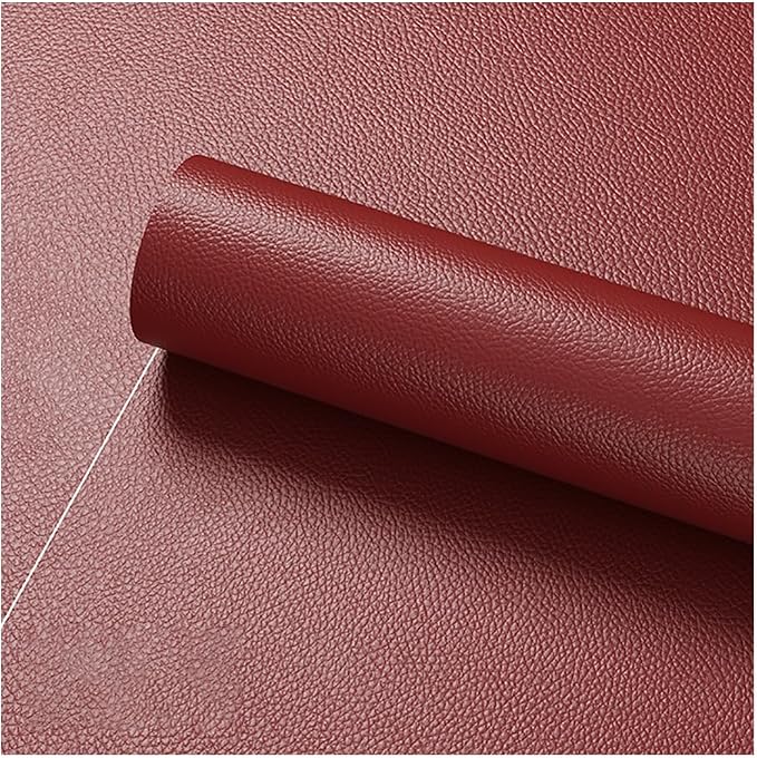 Faux Leather Repair Patch 19.7 × 39.4In,Wine Red Self - Adhesive Leather Repair, 2.5MM Thick Upholstery Leather for Upholstery Crafts, DIY Sewing, Sofas, Furniture, Car Seats, Chairs(1Pcs)