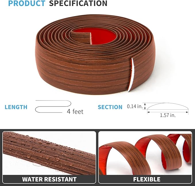 Art3d 4 FT Self Adhesive Vinyl Floor Transition Strip, Laminate Floor Strip Floor Flat Divider Strip for Joining Floor Gaps,Carpet Threshold Transition,Floor Tiles（1.57in, Cherry）