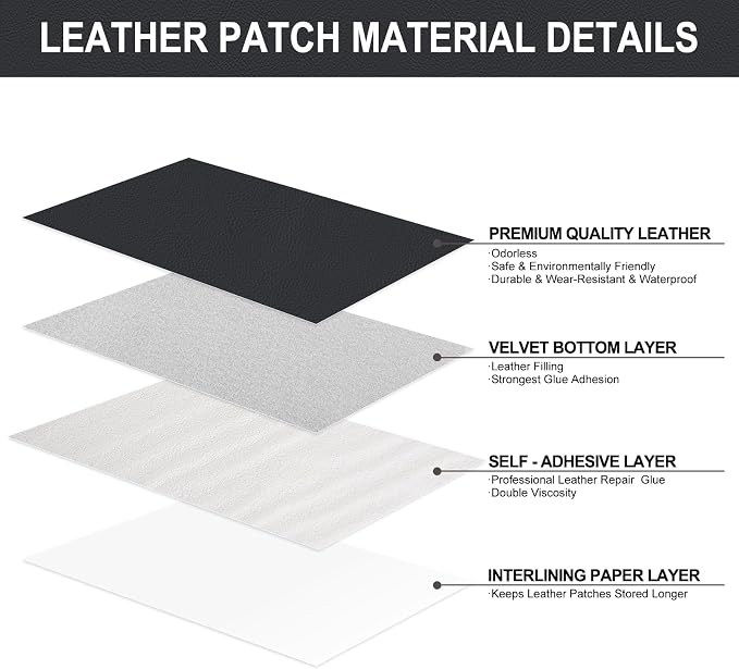 Self Adhesive Leather Repair Patch, Leather Patches for Furniture, Leather Repair Tape for Couch Sofa Car Seat Chair Furniture Repair, Leather Repair Kit (Black-Litchi Grain, 17X79 Inch)