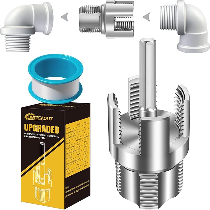 Internal & External Pipe Threading Tool, PVC Pipe Threader, Pipe Threading Tool, 1/2'' 3/4'' Dies Electric Drill Compatible for Home Repair (2PCS) (3/4（DN20))