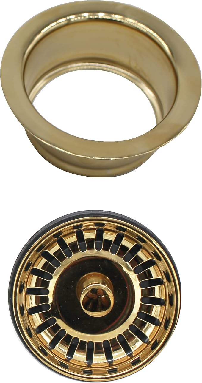 Westbrass CO2165S-01 COMBO PACK 3-1/2" Post Style Large Kitchen Sink Basket Strainer and Waste Disposal Drain Flange with Basket Strainer, Polished Brass