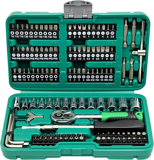 ZKTOOL 130PCS Ratchet Wrench Socket Set, With 13PC 4-14MM Hexagon Sockets,Allen Wrench Set, Universal Joint Socket, Ratchet Wrench, Extension Rod, Professional Auto Repair Tool Set With Storage Box