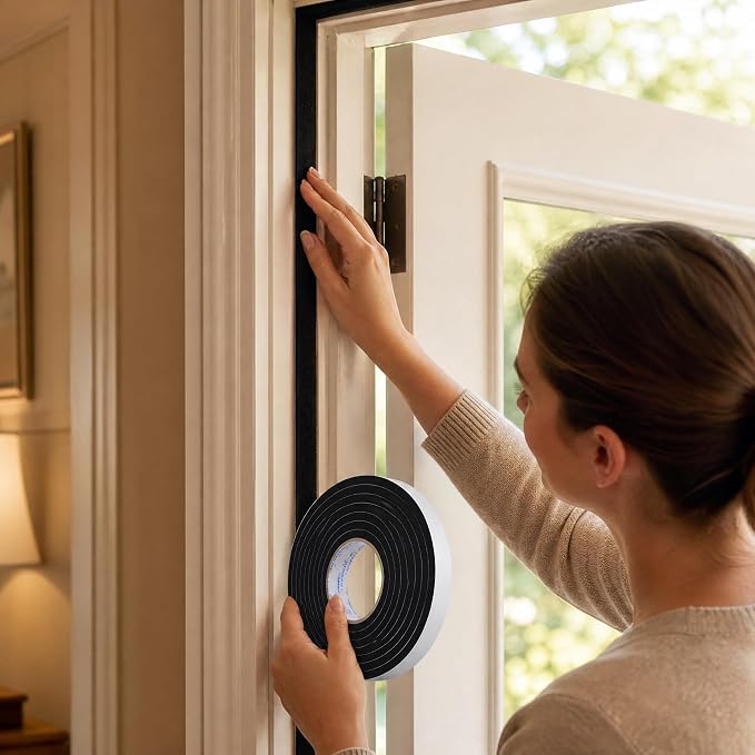Seal Foam Tape,1/16" Thick-1/2-49ft 2Rolls, Weather Stripping for Door and Window,High Density Single Sided Closed Cell Door Insulation Weather Strip, Black