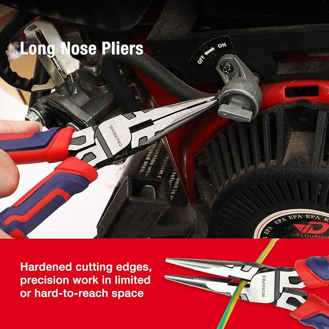WORKPRO Pliers Set, Premium Cr-V Construction, Includes 6 Inch Slip Joint, Long Nose, Diagonal Cutting, 8 Inch Groove Joint, 7 Inch Linesman and Storage Pouch, for Basic Repair (Pack of 2)