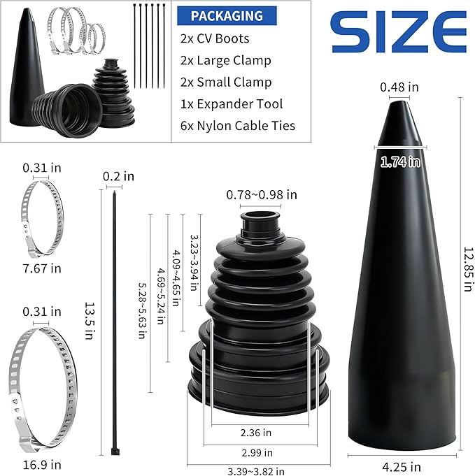 2PCS CV Axle Boot Repair Kit with Expander Tool and Clamps, Split CV Boot Repair Kit for 20-25mm Shafts to Protect Universal CV Joints, fits Select Joint for 2.41" 2.81" 3.43" Calibers