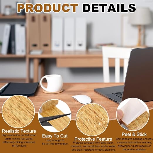uxcell 2 Pcs Wood Grain Repair Tape, 2.2" x 15ft Self Adhesive Wood Grain Colored Duct Tape Waterproof Repair Patch for Furniture Floor Scratch Fix, Baseboards, DIY Decor, Golden Oak