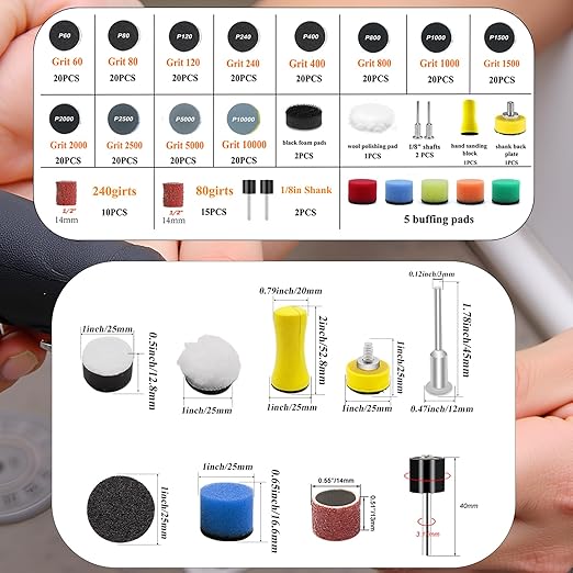 279PCS 1Inch Sanding Discs and Drum for Dremel Tool Accessories,60-10000 Grit Hook and Loop Sandpaper for Polishing Kit,Sanding Bits kit for Resin/Rock/Making Jewelry Polishing