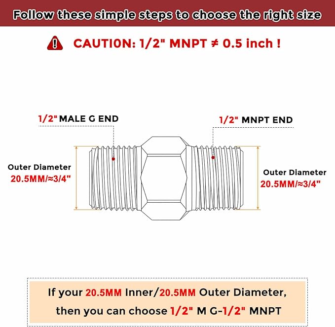 Pack of 1, 1/2" Male G To 1/2" Male G Solid Brass Hex Nipple Hose Connectors, Male Pipe Adapter for Pipe Leak Repair, Bathroom Remodeling, Tool Extension, Compression