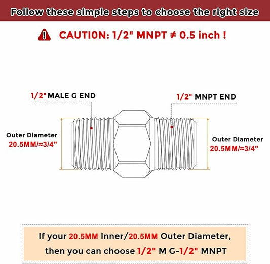 Pack of 1, 1/2" Male G To 1/2" Male G Solid Brass Hex Nipple Hose Connectors, Male Pipe Adapter for Pipe Leak Repair, Bathroom Remodeling, Tool Extension, Compression