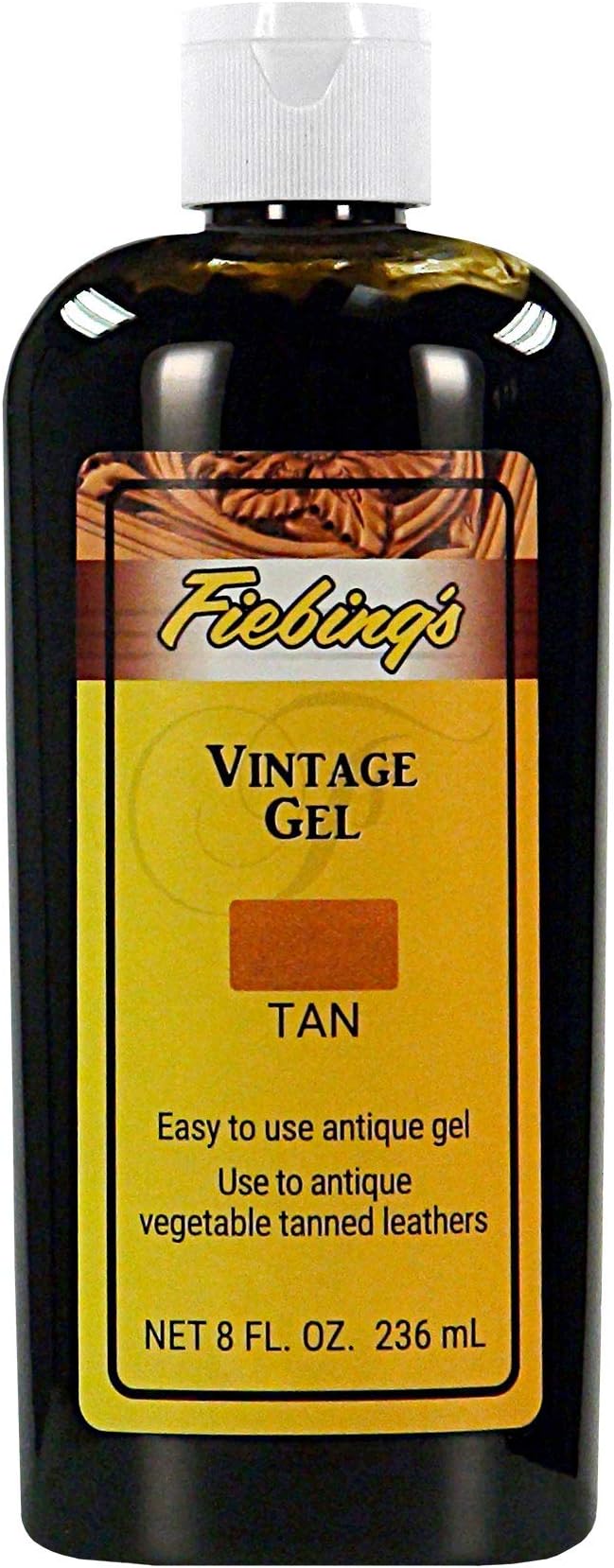 Fiebing's Vintage Gel (8 oz, Tan) - Antiquing & Restoration Gel for Contrasted Accent Finish on Smooth & Tooled Leather Boot, Shoe, Purse, Belt - Two-Toned Effect Emphasizes Leathercraft Embossing