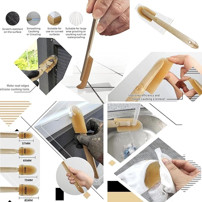 AYLIFU 4 Size Rubber Caulk Tool Glue Removal Tool Caulk Scraper Yellow With Handle Grip For Tiles Bricks Skirting Boards Kitchen and Bathroom 4PCS