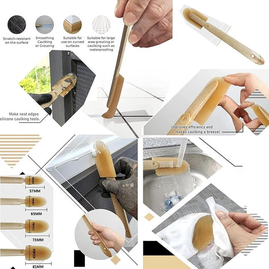 AYLIFU 4 Size Rubber Caulk Tool Glue Removal Tool Caulk Scraper Yellow With Handle Grip For Tiles Bricks Skirting Boards Kitchen and Bathroom 4PCS