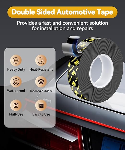 PHIXBEAR 2 Rolls Heavy Duty Double Sided Tape, Heat-Resistant & Waterproof Outdoor Indoor Automotive Mounting Tape, Removable No Residue Super Strong Adhesion Foam Tape, 0.5" x 20FT