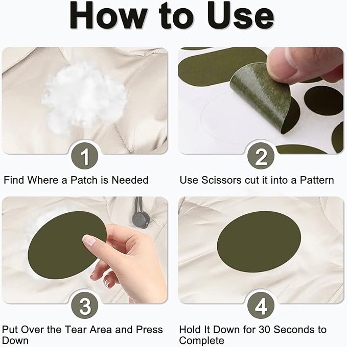 Self-Adhesive Nylon Patches Tent Repair Kit – Outdoor Gear Tenacious Repair Tape, Waterproof Fabric Patches for Clothes, Tent, Down Jacket, Backpack (45pcs, Army Green