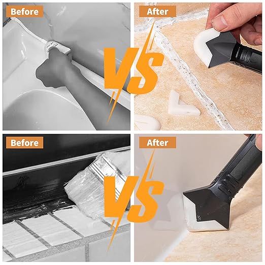 23-Piece Caulking Tool Kit – 3-in-1 Silicone Caulk Remover, Grout Scraper, Reusable Silicone Pads for Bathroom, Kitchen, Windows, Sink Joints & Frames