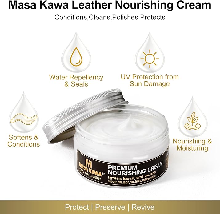 Masa Kawa Leather Care Conditioner Nourishing Cream Rejuvenator Kit | Leather Moisturizer Rejuvenator Polish Cleaner, Care Balm for Leather Bags, Car Seats, Shoes, Jacket, Furniture Protection
