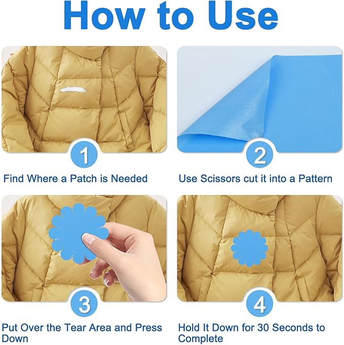 Self-Adhesive Nylon Patches Tent Repair Kit – Outdoor Gear Tenacious Repair Tape, Waterproof Fabric Patches for Clothes, Tent, Down Jacket, Backpack (8pcs, Light Blue