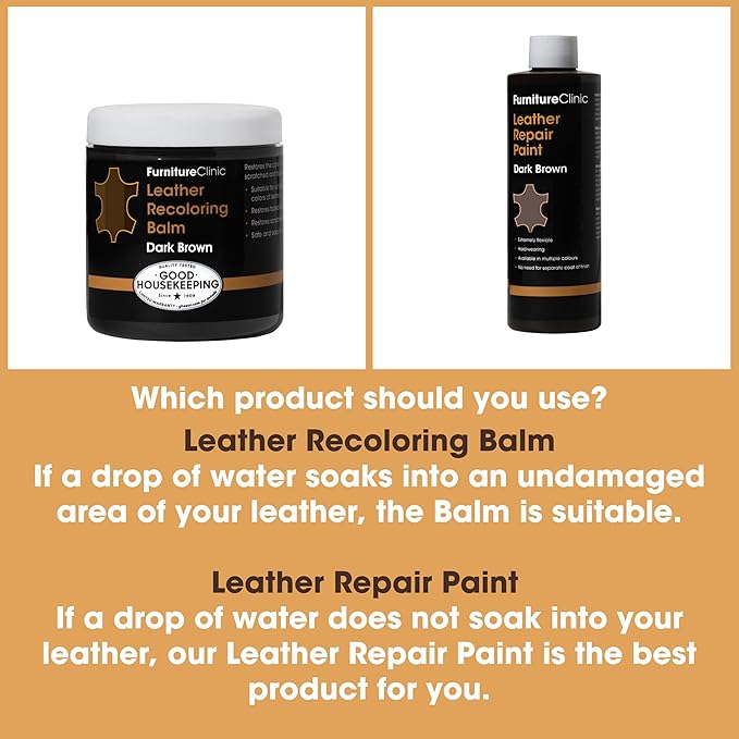 Furniture Clinic The Original Leather Recoloring Balm | Cream Leather Dye | Repair Scratched, Faded, & Worn Leather | Restore Your Leather Couches, Sofas, Car Seats, and Furniture | 250 ml / 8.5 fl oz