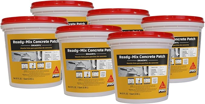SIKA Sikacryl Ready-Mix Concrete Patch, Gray, Textured, 1 qt (6 Pack) - Durable Repair for Spalls and Cracks in Concrete and Masonry, Easy Cleanup, Acrylic-Based