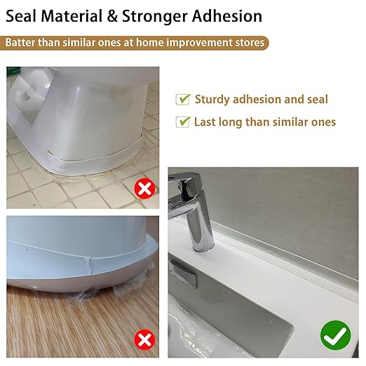 Caulk Tape, 10.5FT Peel and Stick Waterproof Seal Tape - No Tools No Mess Self-Adhesive Waterproof Tape for Toilet Bathtub Sink Tub Kitchen Countertop, Flexible PVC Strip Filler Caulking Tape