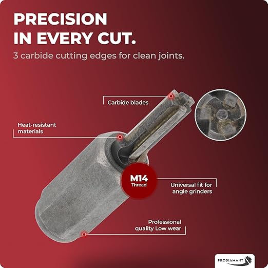 PRODIAMANT® Mortar Rake [12MM / 1/2 INCH] - Raking Bit for M14 Angle Grinder with 5/8-11 Thread - Tuck Pointing Bit for Masonry, Brick, Concrete, Joint & Grout - Tungsten Carbide Cutter - Heavy Duty