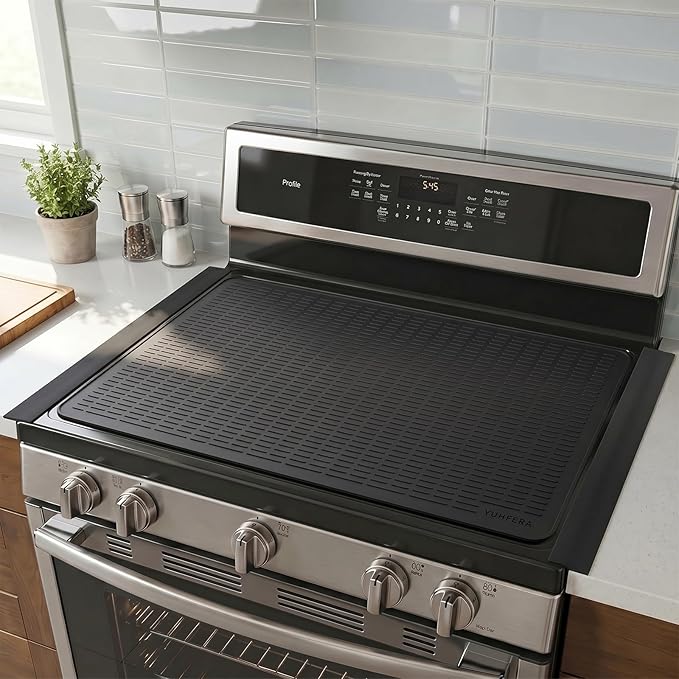 Silicone Stove Gap Covers with Stainless Steel, Oven Gap Filler Seals Gaps Between Stovetop and Counter, Stove Gap Guards Range Trim Kit, Easy to Clean Stove Gap Guard (Black 2 Pack,25")