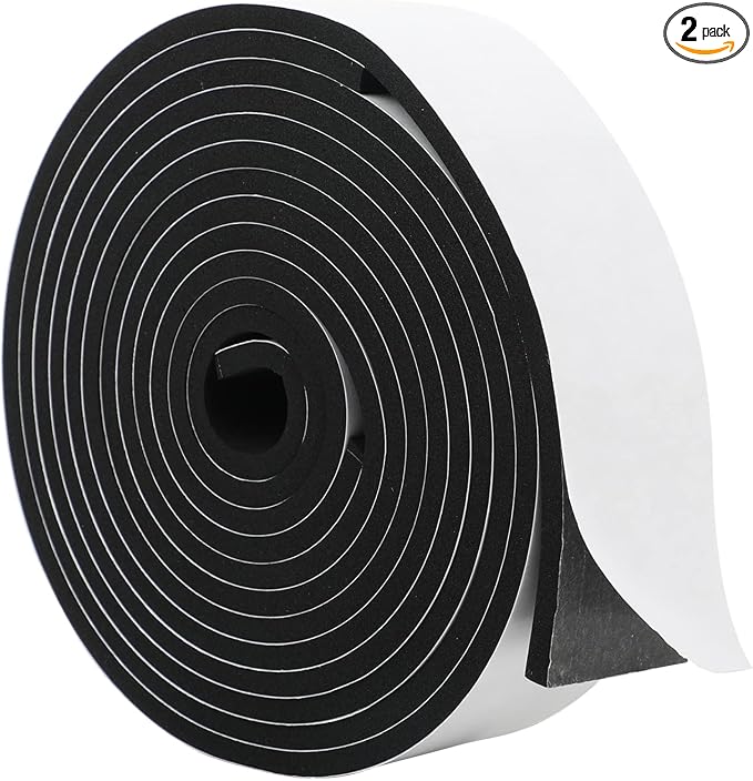 MAGZO Weather Stripping Door Seal, 2 Inch Wide X 1/4 Inch Thick Adhesive Foam Tape Soundproof Weatherstripping for Windows, 2 Rolls Total 13FT Black