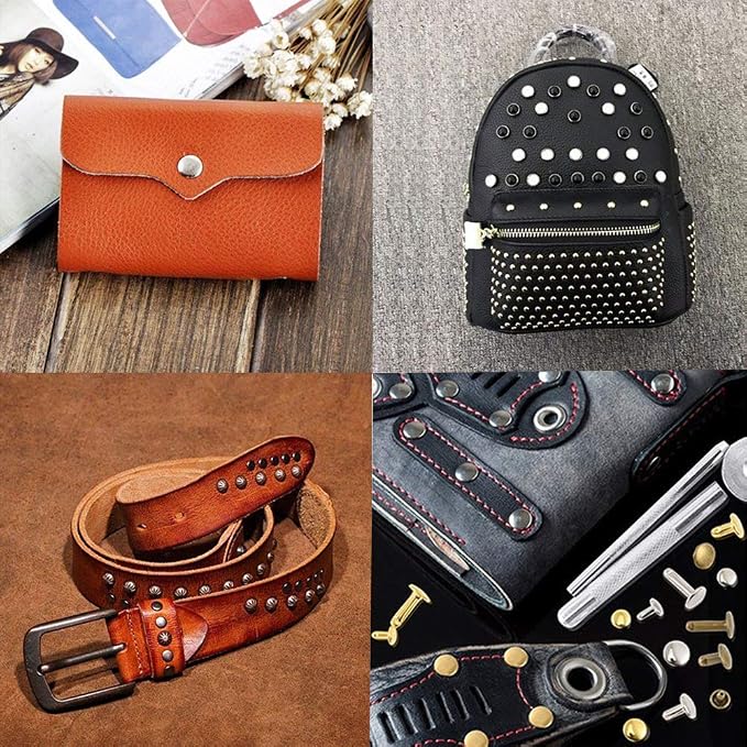 360 Sets Leather Rivets, Double Cap Rivets for Fabric, with Setting Tool Kit for Crafts Repairs/Clothing/Belts Strap