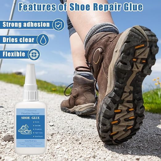50g Shoe Glue with Nozzles, Clear Quick Dry Waterproof Shoe Repair Glue Strength Adhesive Super Glue Repair for Boots Sneakers Heels Hiking Shoes Leathers Handbags Sandals Rubber Soles