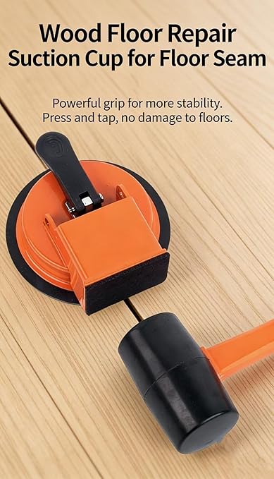 Upgraded Heavy Duty Floor Gap Fixer Tool, Enhanced Vacuum Suction Cup，Strong Suction Cup Laminate Flooring Gap Closer, Iron Base Repair Kit for Wood, Vinyl, Tile Floors (Black+Rubber Mallet)