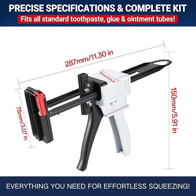 Toothpaste Tube Squeezer, Manual Caulking Gun for Aluminum Glue Ointment Paint Tubes, Handheld Dispenser with Pistol Grip for 30-150mL Soft Tubes, Effortless Squeezing Tool for DIY Home Repair