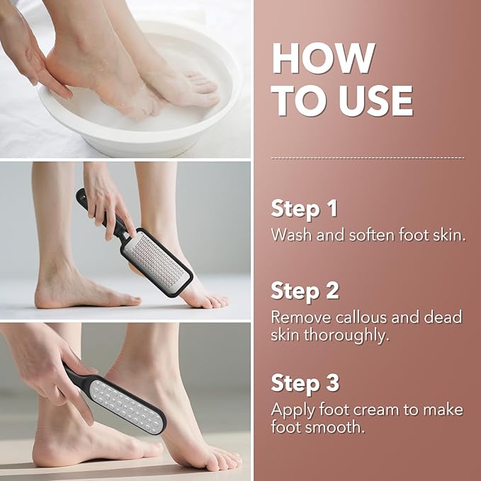Kolavia 2 Pack Foot File Callus Remover, Durable Foot Scrubber for Hard Dead Skin, Foot Rasp and Double-Sided Foot Heel Scraper for Cracked Heels & Corns, Stainless Steel Pedicure Feet File Tool