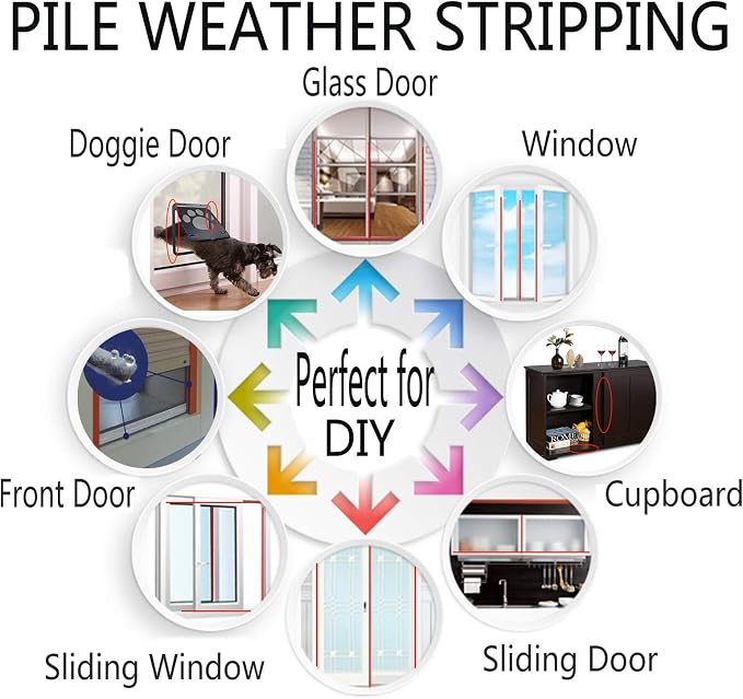 80 Ft White Weather Stripping Brush for Sliding Window/Door Frame, House Soundproofing Felt Self Adhesive Weather Strip Seal Strip Sealer Tape (11/32 Backing x 11/32 Brush inch)