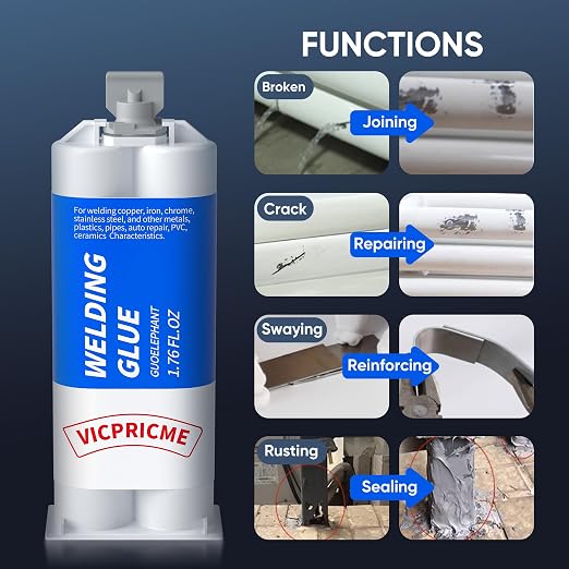 Metal Glue,Heavy Duty Waterproof Epoxy Welding Adhesive,30min Set, 24h Cure | liquid metal glue suitable for steel,plastic,aluminum,wood,cement,high-strength,plumb,boat hatches, and farm equipment repair